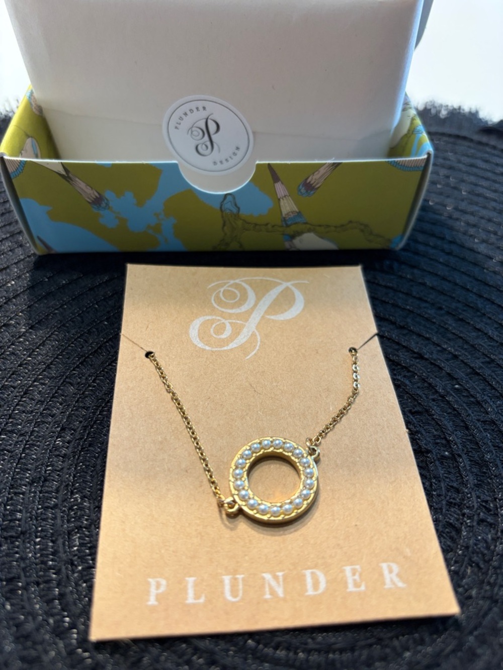 Plunder Jamie Gold Circle Pendant Necklace with Pearled Accent NEW IN BOX